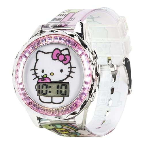 Accutime Hello Kitty Digital LCD Quartz Kids Pink Watch for Girls with All Over Print Band Strap (Model: HK4203AZ)