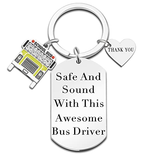 Iweca Bus Driver Appreciation Gifts Keychain Safe and Sound For Men Women Stocking Stuffer for Bus Driver Appreciation Gifts School Keychain Drive Safe Keyring,Thank You Jewelry Gift