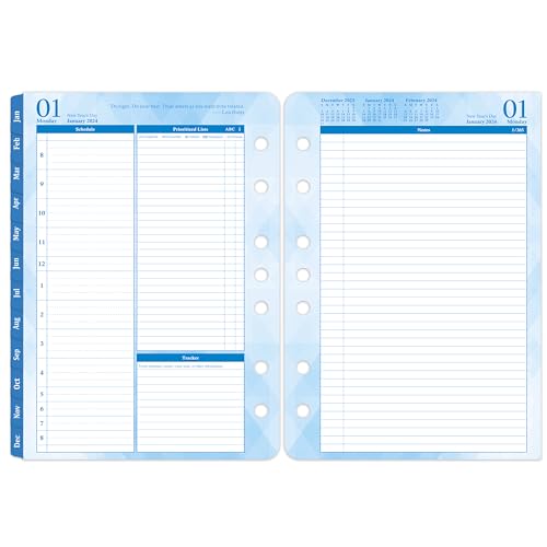 2024 Planner Refills – Jan 2024 - Dec 2024, Two Pages Per Day Daily ＆ Monthly Planner 2024, 5.5' x 8.4' Ring-Bound Organizer, Tabs, Quotes, Prioritized Task, Daily Tracker/Notes, Appointment Schedule
