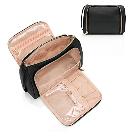 CUBETASTIC Travel Makeup Bag - Large Makeup Pouch Waterproof & Portable Cosmetic Organizer Bag PU Leather Zipper Pouches for Women and Girls