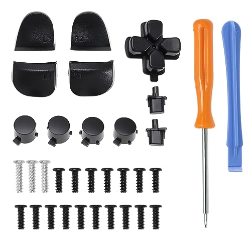 The Lord of the Tools 37PCS Gamepad Replacement Buttons Kit Compatible with PS5 Controller Includes R1 L1 R2 L2 Triggers Screwdriver Pry Plate Screws Black