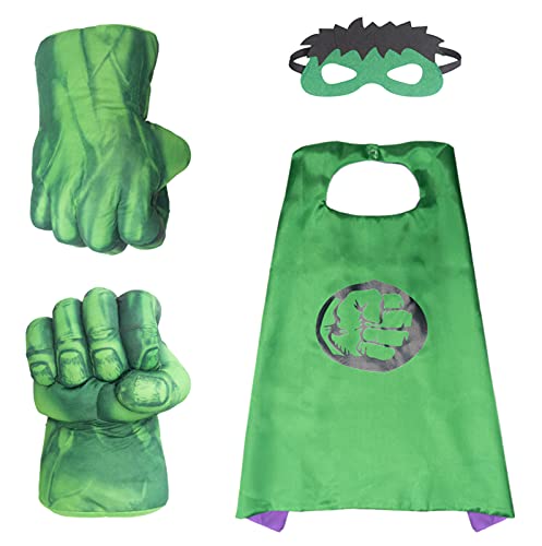 AOTLEANNO Plush Hands Fists Costume with Green Cape and Eye-Mask – Complete Set of Punching Gloves Accessories for Kids – Comfortable and Non-