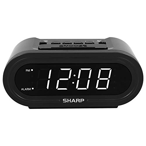 SHARP Digital Alarm with AccuSet - Automatic Smart Clock, Never Needs Setting (Midnight Black-White LED)