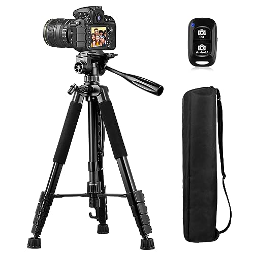 Sensyne 74' Camera Tripod, Heavy Duty Tripod for Camera with Wireless Remote and Travel Bag, Compatible with DSLR Camera, Cellphone, Projector, Webcam, Ring Light, Spotting Scopes