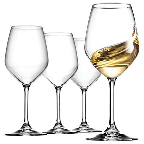 Bormioli Rocco 14.75 oz White Wine Glasses (Set Of 4): Crystal Clear Star Glass, Laser Cut Rim For Wine Tasting, Elegant Party Drinking Glassware, Restaurant Quality