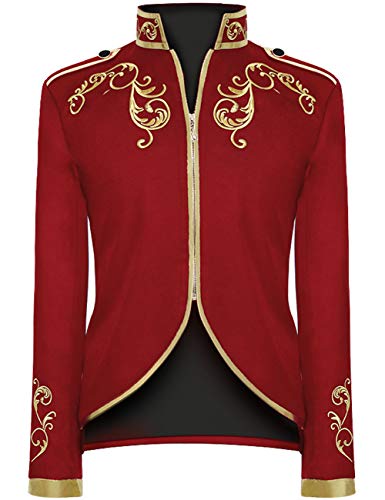 Unisex Military Blazers Prince Coats Drummer Parade Punk Officer Fitted Jackets (Red, Large)