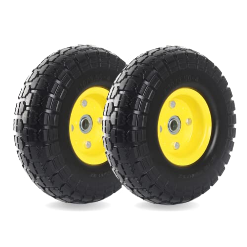 (2-Pack) 10-Inch Solid Rubber Tire Wheels - Replacement 4.10/3.50-4' Tires and Wheels Flat Free with 5/8' Axle Bore Hole Bearings, 2.17' Offset Hub -Perfect for Hand Truck, Wheelbarrow, Gorilla Carts