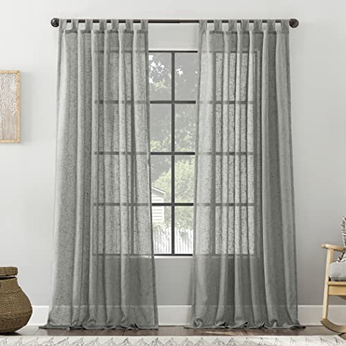 Archaeo Burlap Weave Linen Blend Tab Top Curtain, 50' x 96', Sterling Gray