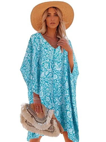 Moss Rose Women's Swimsuit Cover up Beach Kaftan for Bathing Suit with Floral Pattern