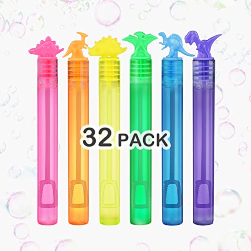 32 Pack Bubbles for Kids Party Favors Mini Bubble Wand Dinasour Toys Bulk Party Goodie Bag Stuffers Supplies Carnival Prizes Christmas Themed Birthday Wedding Bath Time Gifts for Boys Girls
