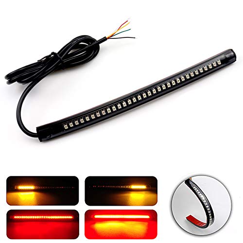 LivTee Universal 8' Flexible LED Light Strip with Tail Brake Stop Turn Signal Lights All-in-one for Motorcycle Scooter Quad Cruiser Off Road, Red/Amber