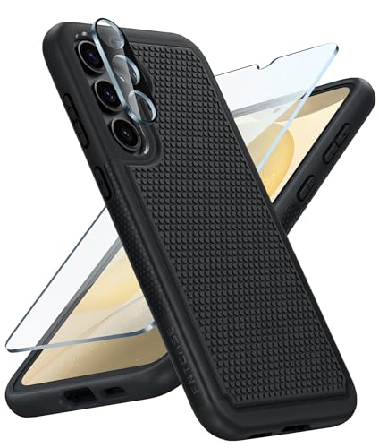 FNTCASE for Samsung Galaxy S24 Case: Dual Layer Heavy Duty Cell Phone Protective Cover Shockproof Rugged with Non-Slip Textured - Military Drop Protection Bumper Tough - 2024, 6.2inch Black Matte