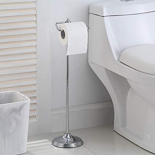 SunnyPoint Bathroom Free Standing Toilet Tissue Paper Roll Holder Stand with Reserve Function, Chrome Finish