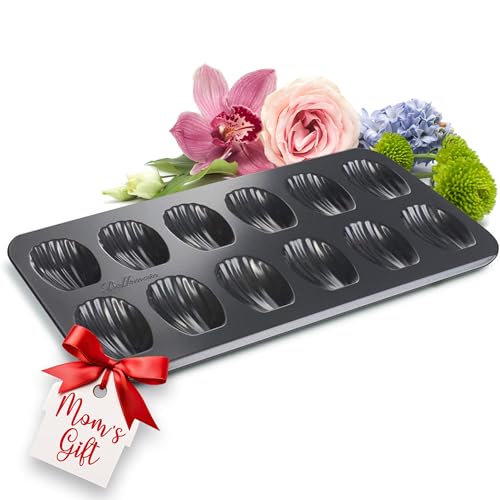 Bellemain Madeleine Pan | 12-Well Madeleine Mold Makes 12 Madeleine Cookies | Nonstick Tea Cake Pan for Madeleines, Cakelet Pan | Warp-Resistant Carbon Steel Madeline Pans (2-Pack)