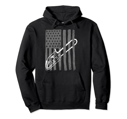 Vintage US Flag Chainsaw | Cute Woodworker Funny Logger Gift Pullover Hoodie