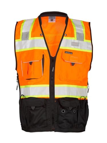 ML Kishigo Men's Class 2 High Visibility Premium Black Series Surveyors Vest - Orange/Black, XL, Model Number S5000
