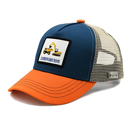 Waldeal Boys' Excavator Trucker Hat, Adjustable Mesh Baseball Snapback Cap for Toddler Orange