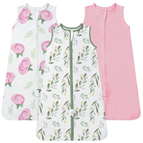 TotAha Baby Girl Sleep Sack 6-12 months 3 Pack, Buttery Soft Wearable Blanket Baby Sleeping Bag with 2-way Safe Zipper