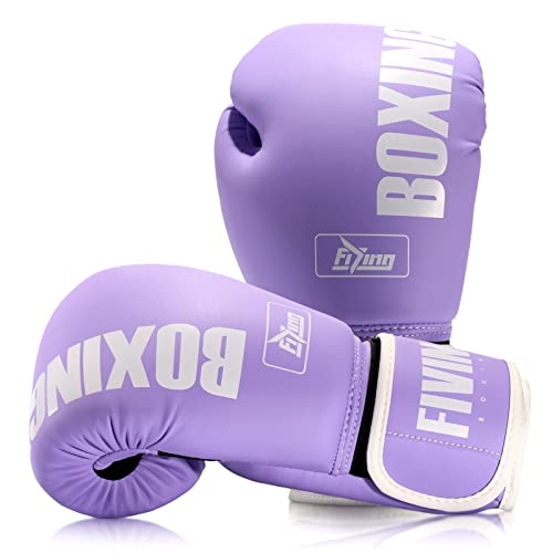 FIVING Pro Style Boxing Gloves for Women, PU Leather, Training Muay Thai,Sparring,Fighting Kickboxing,Adult Heavy Punching Bag Gloves Mitts Focus Pad Workout for Ladies (New Purple, 10oz)