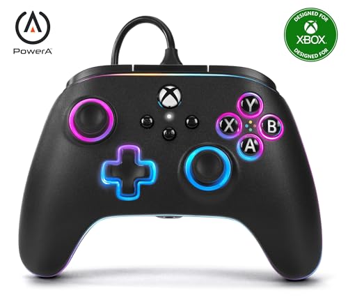 PowerA Advantage Wired Controller for Xbox Series X|S with Lumectra - Black, gamepad, wired video game controller, gaming controller, works with Xbox One and Windows 10/11, Officially Licensed for Xbox
