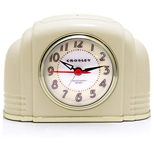 Timelink Crosley Vintage Art Deco Analog Alarm Clock, Quiet Sweep Non-Ticking, Automatic Dimmable Smart Light, Simple Controls, (Ivory) (Ivory)