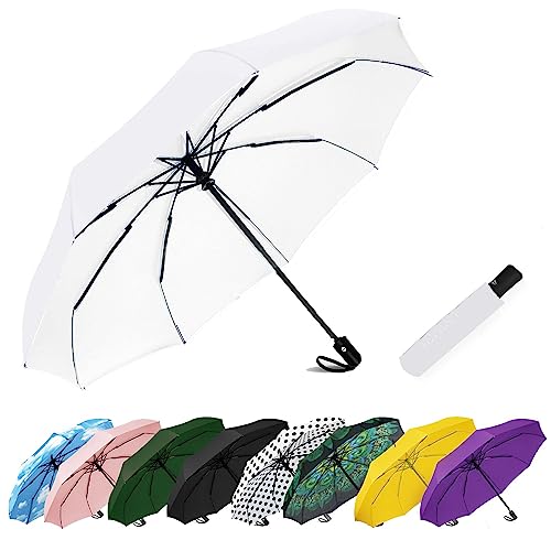 SIEPASA Windproof Travel Compact Umbrella-Automatic Umbrellas for Rain-Compact Folding Umbrella, Travel Umbrella Compact, Small Portable Windproof Umbrellas for Men Women Teenage.(White)