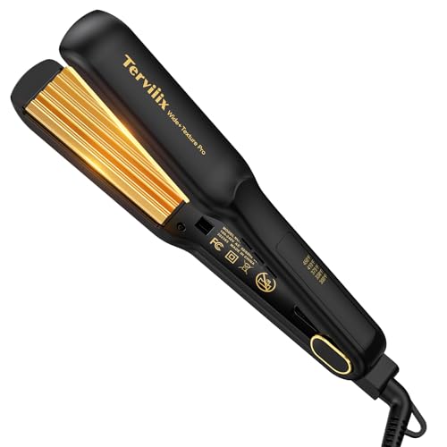 Terviiix Hair Crimper, Crimping Iron for Hair, 24K Titanium Wide Crimper Hair Iron for Textured Crimps and Volume, Hair Volumizing Iron for Thin Fine Hair, Dual Voltage, Auto Off, 1-1/2 Inch