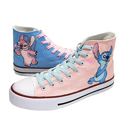 Fedcan Stitch Canvas Shoes Hand Painted Cute Sneakers High Top for Girls Women Pink Blue Couple