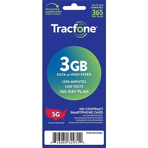 Tracfone $60, 1200 Minutes, 1200 Text, 3GB / 365-Day Plan [Physical Delivery]