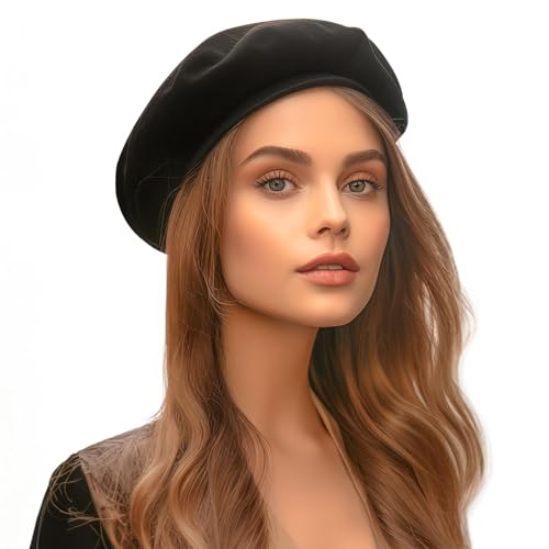 Jeicy Beret Hats for Women, Black Beret,Red Beret,French Wool Beret Hat, （Send a Silk Scarf Brooch） Indoor Outdoor