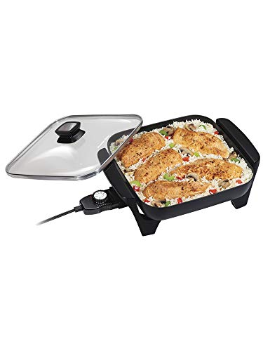 Proctor Silex Electric Skillet with Lid, 116 sq. in. Nonstick Cooking Surface for Frying, Sauteing, Simmering and Braising, Adjustable Temp 200° to 400° F, Black (38526PS)