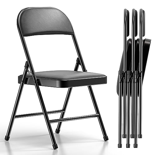 Nazhura 4 Pack Folding Chairs with Padded Cushion and Back, Padded Folding Chairs for Home and Office, Indoor and Outdoor Events (Black, 4 Pack)