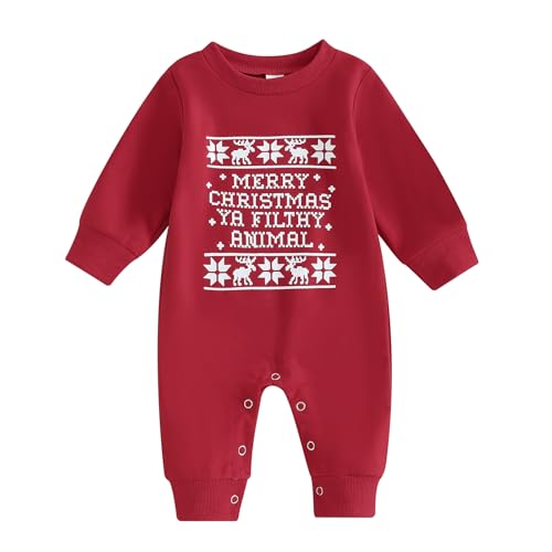 Rarjuiey Newborn Baby Boy Girl Christmas Outfit Sweatshirt Romper One Piece Playsuit Jumpsuit Xmas Infant Fall Winter Clothes (Xmas Red, 3-6 Months)