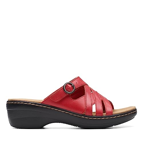 Clarks Women's Merliah Holly Slide Sandal, Red Leather, 9