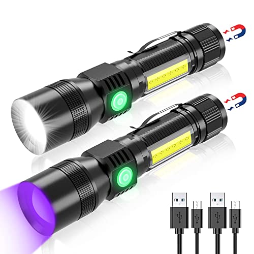 iToncs 3-in-1 Super Bright Black Light Flashlight, 1200 Lumens, 7 Modes, Zoomable, IPX6 Waterproof, UV Light, Pet Clothing Detection, 2 Pack