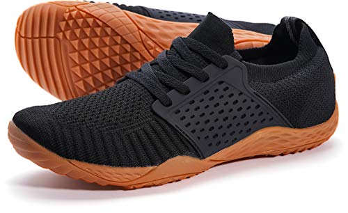 WHITIN Women's Low Zero Drop Shoes Minimalist Barefoot Trail Running Camping Size 8.5 Wide Toe Box Female Workout Sneaker Tennis Flat Black/Gum 39