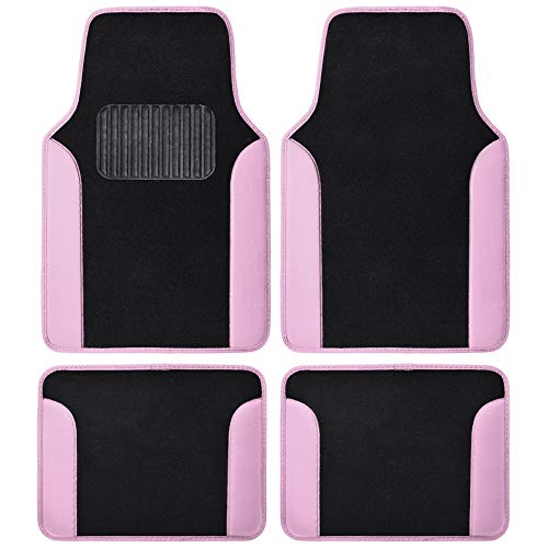 BDK Pink Carpet – Two-Tone Faux Leather Automotive Floor Mats, Included Anti-Slip Features and Built-in Heel Pad, Stylish for Cars Truck Van SUV, MT202