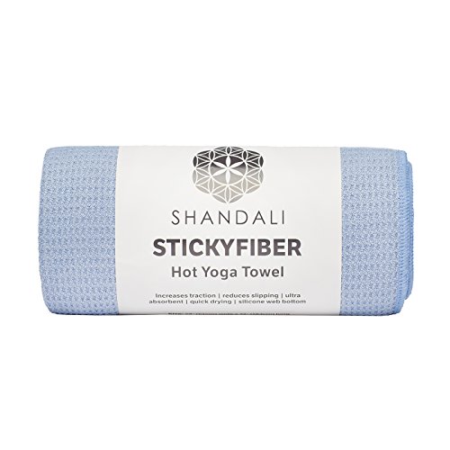 Shandali Stickyfiber Hot Yoga Towel - Silicone Backed Yoga Mat-Sized, Absorbent, Non-Slip, 24' x 72' Bikram, Gym, and Pilates - (Blue, Standard)