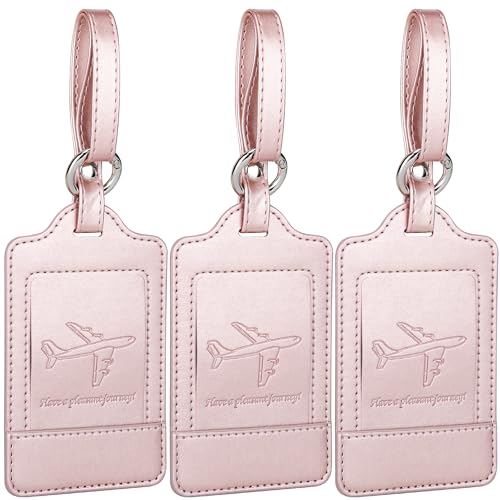 Teskyer Luggage Tags, 3 Pack Premium PU Leather Luggage Tags Privacy Protection Travel Bag Labels Suitcase Tags