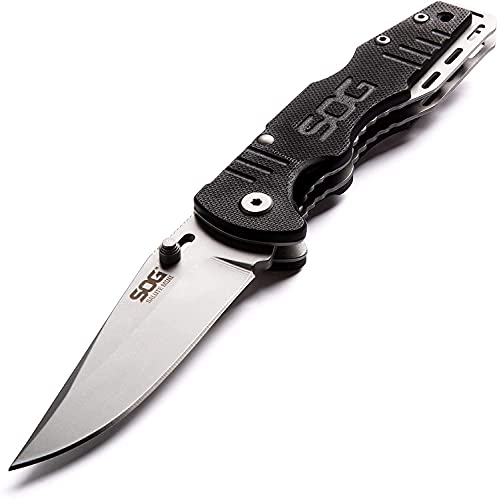 SOG Salute Mini Tactical Knife- EDC Folding Pocket Knife with 3.1 Inch Blade, Adjustable Thumb Stud and Low Carry Bayonet Clip, Bead Blasted (FF1001-CP)