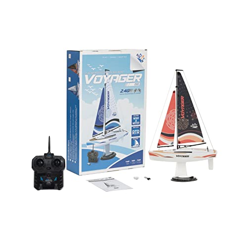 PLAYSTEAM Voyager 280 2.4GHz RC Motor Powered Sailboat in Red - 17.5' Tall