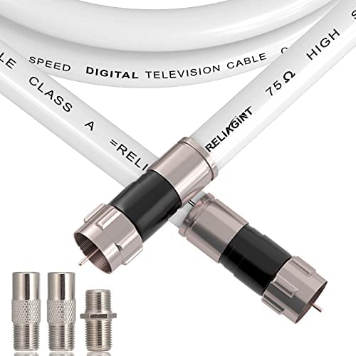 RELIAGINT 50ft White RG6 Coaxial Cable with F Connector, F81 Female Extension Adapter, Low Loss High-Speed Coax Cable Cord Extender for HD TV, Dish, Satellite, Antenna 50'