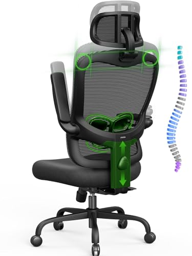 Ergonomic Office Chair Big and Tall - 350LBS Capacity, 6'5' Tall Max, Computer Desk Chairs Over 10 Hours Comfortable, with Adjustable Mesh High Back, Lumbar Support, 3D Headrest, Flip-up Arms