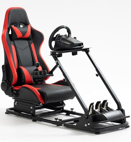 Gazzyt Adjustable Racing Simulator Cockpit Wheel Stand with Racing Seat（Red） fit for Logitech G27 G920 G29, Thrustmaster T300RS T248 T300, Not Included Steering Wheel Shifter and Pedal