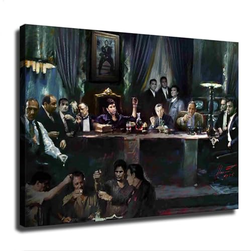 Gangster Last Supper Godfather Scarface Soprano Poster Home Decor Canvas Painting HD Picture Bedroom Living Room Decor Wall Art Frameless and Framed (16×24inch,Unframed)