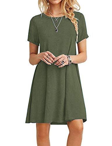 MOLERANI Women's Casual Plain Short Sleeve Simple T-Shirt Loose Dress Army Green L