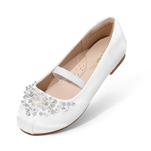 DREAM PAIRS Girls Mary Jane First Communion Flat Shoes, White - 7 Toddler (Aurora-03)