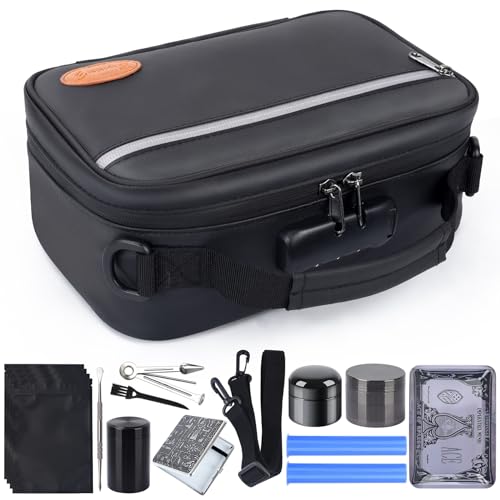 BOYISTARG Large Cosmetic Organization Bag with 10 Small Items, Portable Cosmatic Makeup Storage Case with Combination Lock For Home and Travel, Black