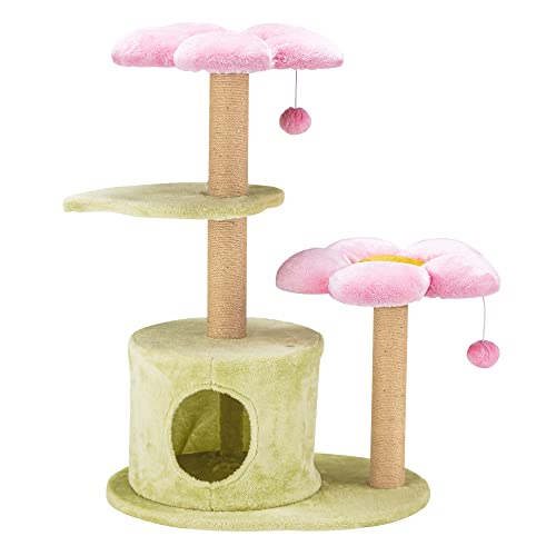 Erinnyees Flower Cat Tree, 38' Cat Tower with Scratching Post, Cute Cat Condo House with Dangling Ball for Kittens and Small Indoor Cats, Multi-Level Pet Play Climbing Stand