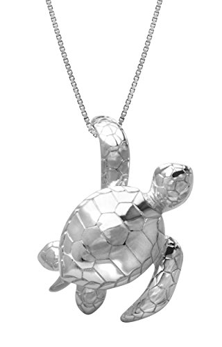 Honolulu Jewelry Company Sterling Silver Turtle Honu Ocean Sea Life Necklace Pendant with 18' Box Chain